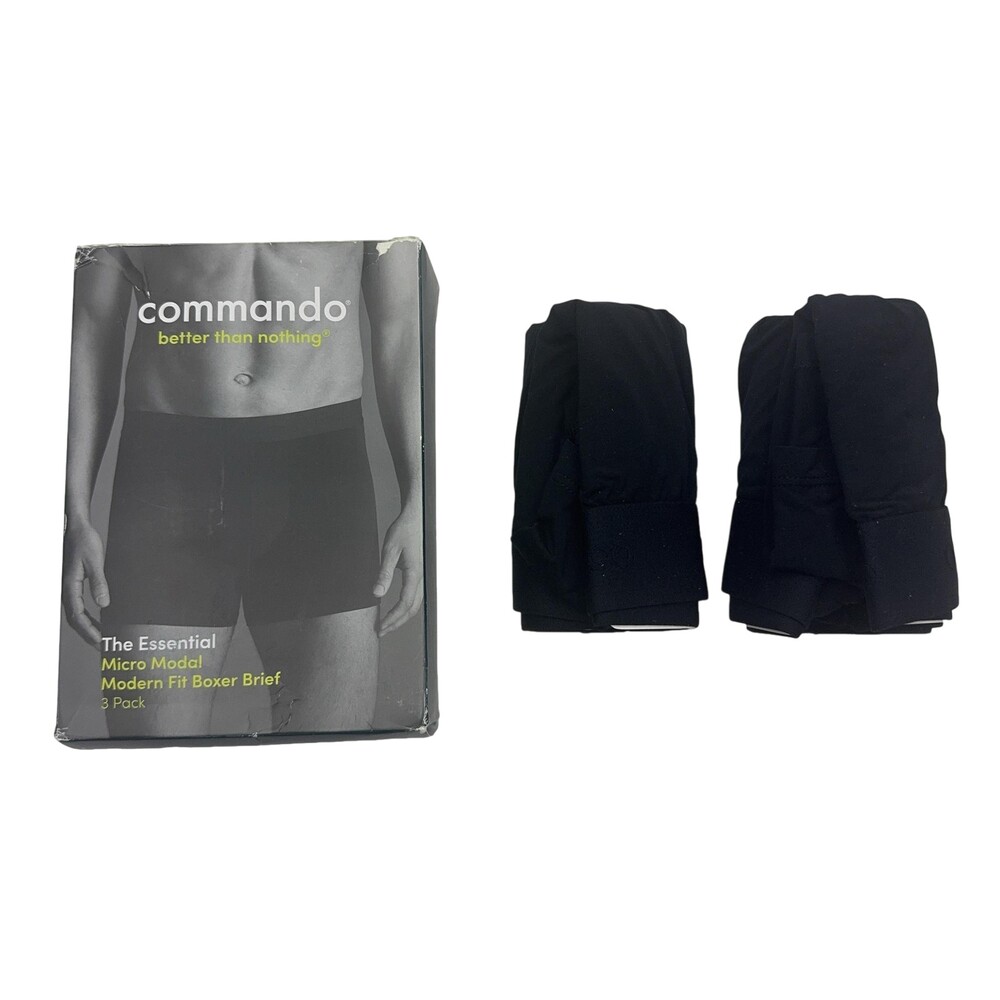 Commando Micro Modal Boxer Brief Underwear Mens Large Modern Fit Black 2 Pack